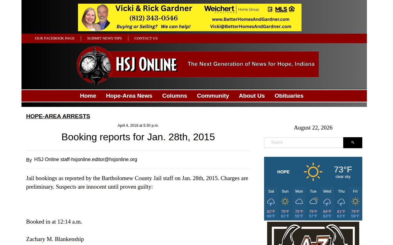 Historical HSJ text booking report for a 2015 date