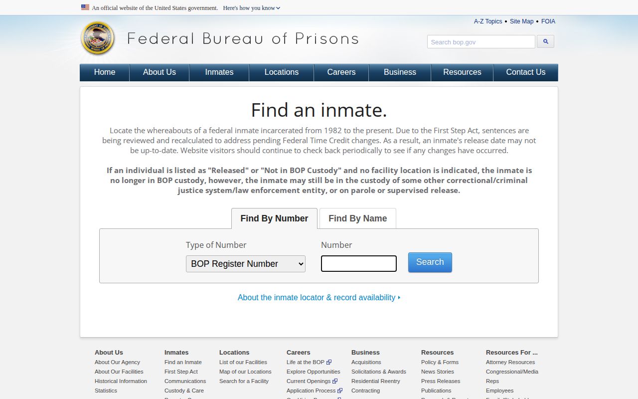 Federal inmate locator for a Bartholomew County custody transfer