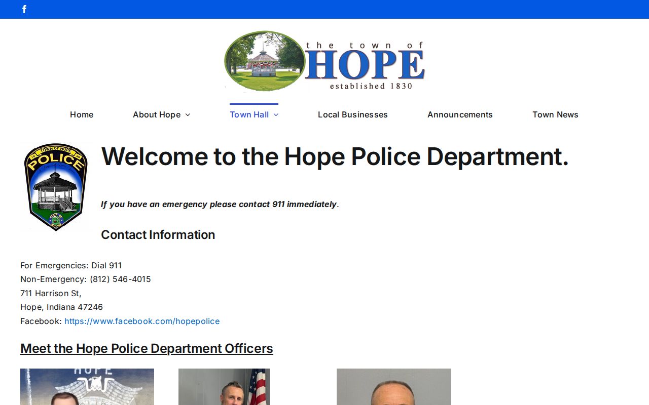 Hope Police Department official page for Hope arrest records
